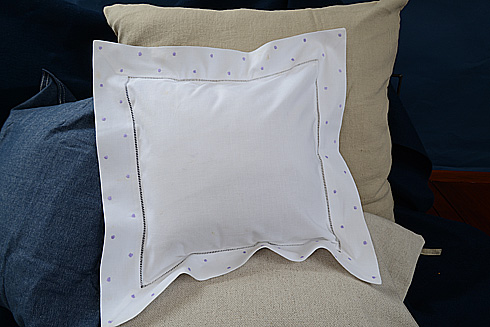 Hemstitch Baby Pillows 12x12" with Lavender Polka Dots